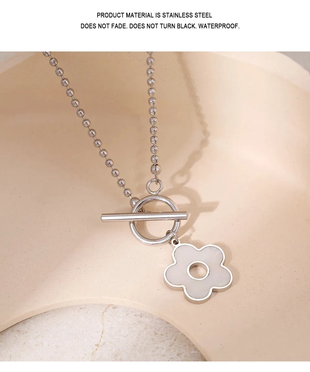 Rustfrit stål halskæder udsøgt tegneserie blomst skal vedhæng vippeknap kæde choker mode halskæde til kvinder_voghion.com