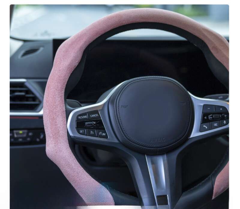 Husă volan auto pentru toate anotimpurile, protecție din piele întoarsă, plasă absorbantă de transpirație, roșie, rotundă, în formă de D, universală, pentru mâner_voghion.com