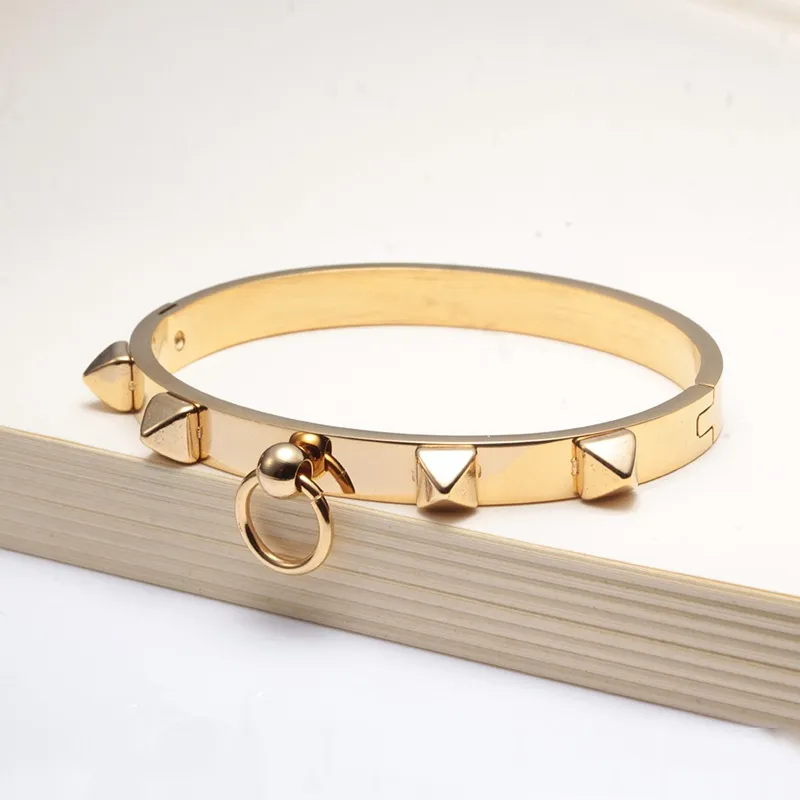 Bangle Simple Rivet Bracelet For Women Ladies Elegant Exquisite Gold Color Stainless Steel Men Jewelry Pulseras Mujer_voghion.com