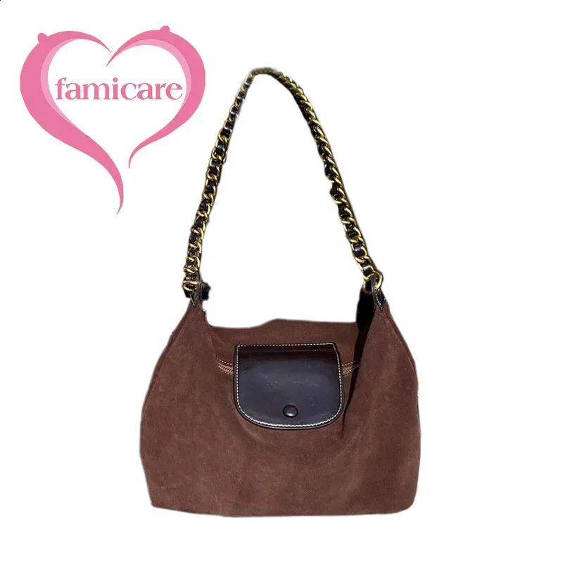 Borsa a tracolla in pelle scamosciata retrò autunno inverno 2024 da donna, di alta qualità, grande capacità, in pelle scamosciata, ascella_voghion.com