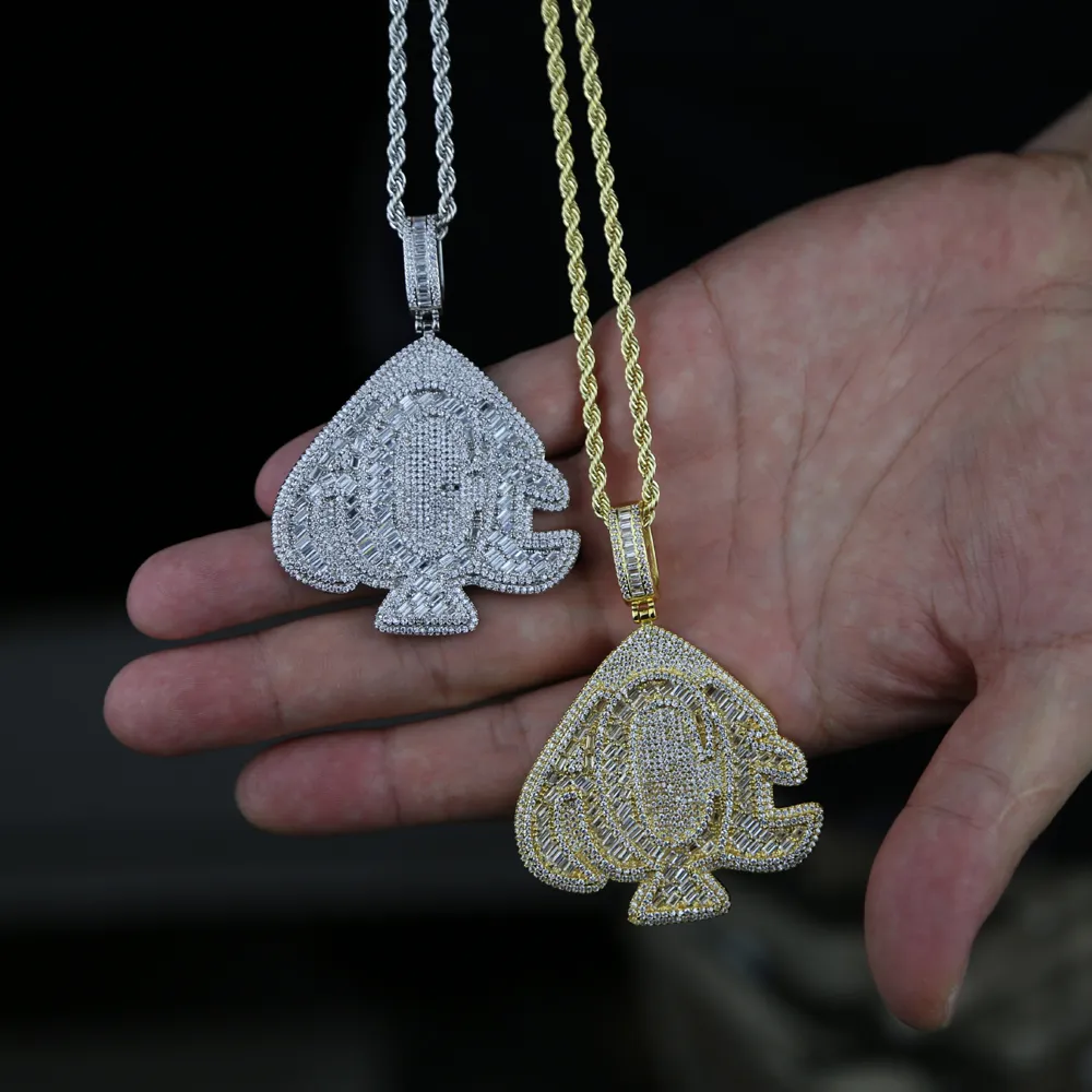 Kettidega graveeritud täht A C E südame ripats ja köiega ketiga kaelakee meestele ja naistele, hiphopi jääkülm bling_voghion.com