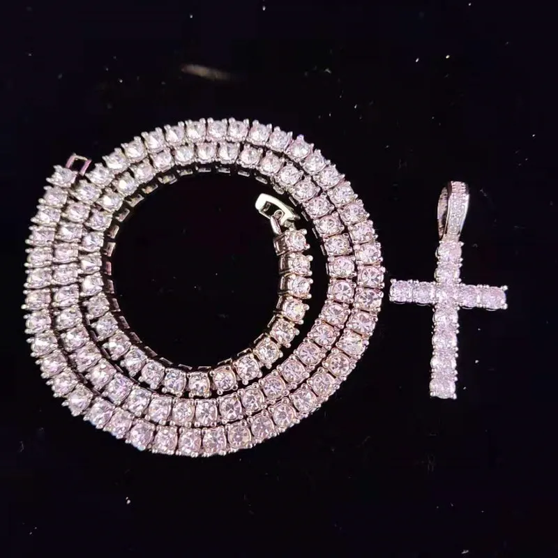 Anheng Halskjeder Menn Kvinner Hip Hop Cross Halskjede Med 4mm Zircon Tennis Kjede Iced Out Bling HipHop Smykker Mote_voghion.com