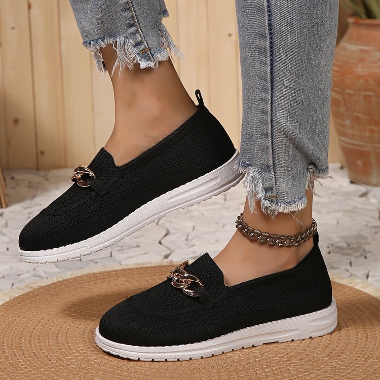 Thick Fly Woven Soft Sole Single Shoe Women With One Foot Pedal Knitted Breathable Lefu For Women's Board Shoes_voghion.com