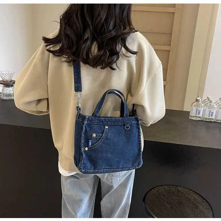 Borsa a tracolla in denim da donna grande borsa a spalla moda_voghion.com