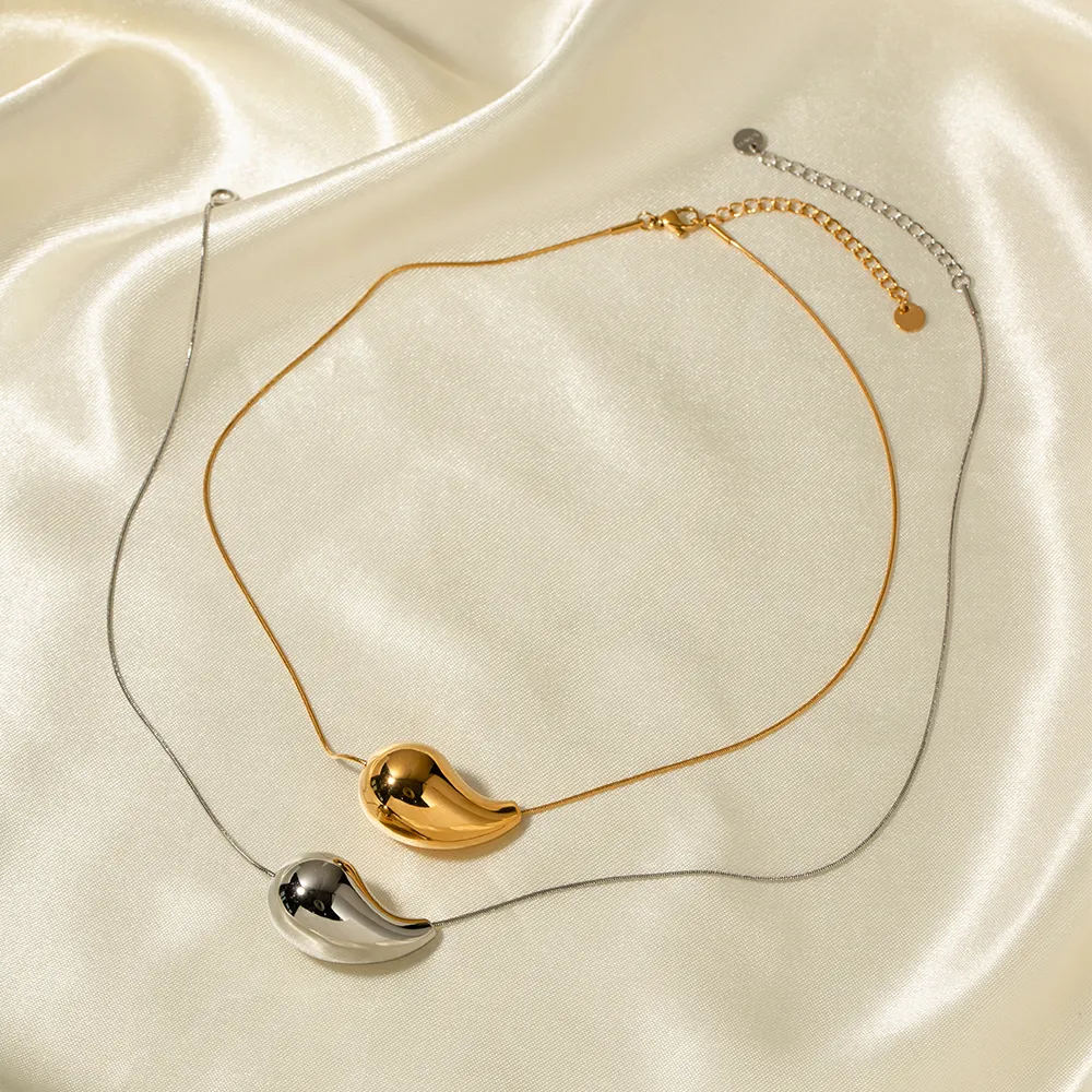 Collier pendentif goutte d'eau en acier inoxydable plaqué or PVD pour femme avec chaîne légère et étanche en métal_voghion.com
