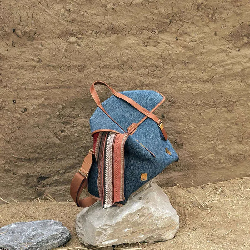 Large Denim Commuting Handbag Backpack Crossbody Bag For Women_voghion.com