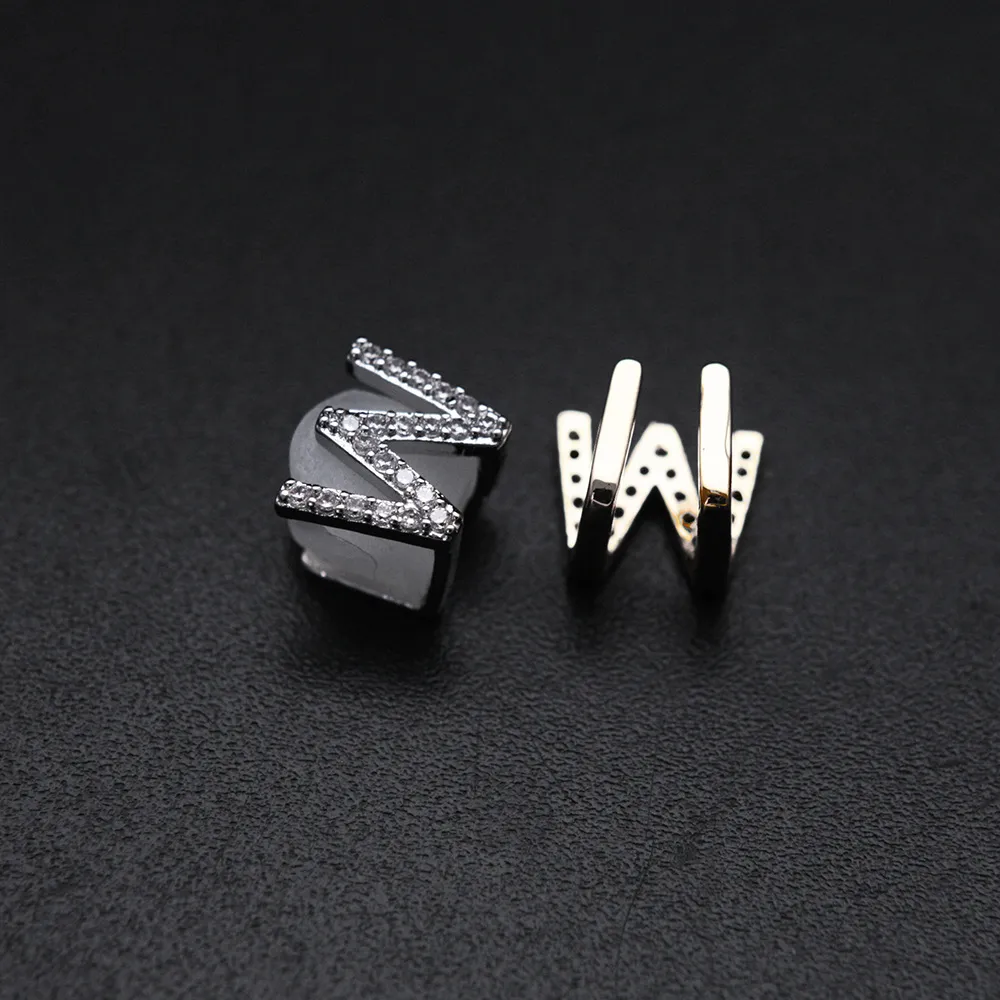 & Oro bianco ghiacciato A-Z Lettera personalizzata Grillz Full Dia fai da te Fang Grills Dente inferiore Cap Hip Hop Dentale Bocca Denti_voghion.com