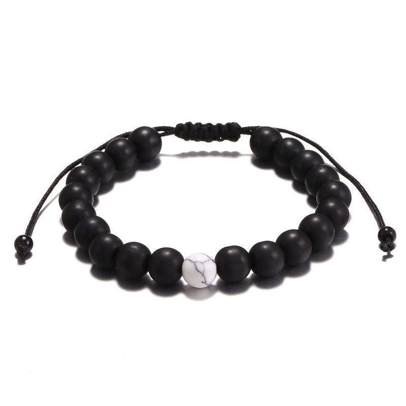 Fashion Retro Black Matte White Turquoise Braided Buddha Beads Set Men's Adjustable Couple Bracelet_voghion.com