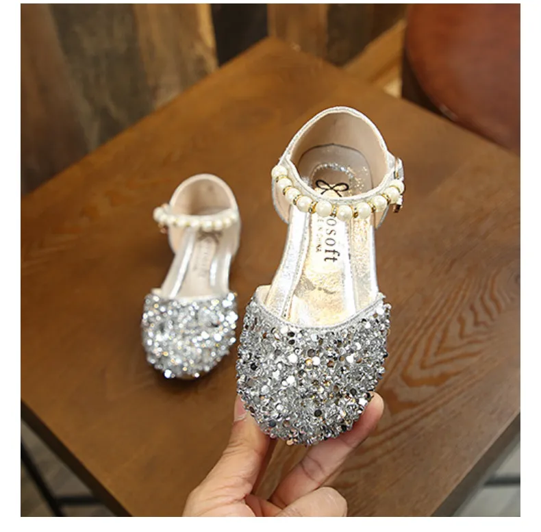 Girl Princess Sequins Pearl Sier Gold Pink Summer Spring Girls Sandals Cover Toe Toddler Fashion Party Dance Cutefeet_voghion.com