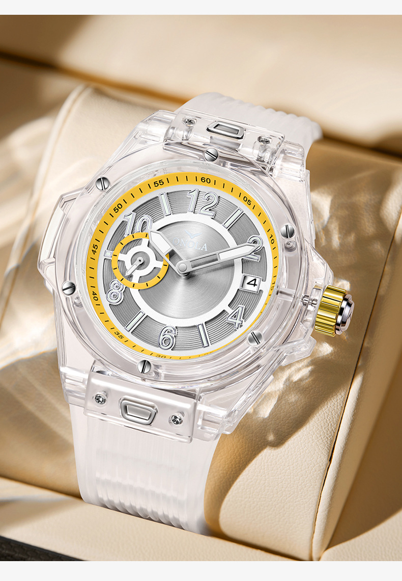 Orologio da donna da uomo impermeabile multifunzionale con custodia trasparente ONOLA/Orona rossa alla moda_voghion.com