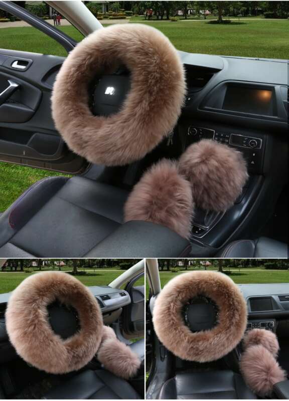 Car Steering Wheel Winter New Australian Sheepskin Fur Integrated Wool Handle Handbrake Cover_voghion.com