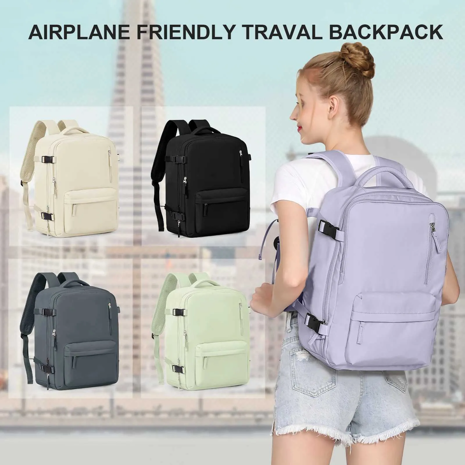 Laptop-Reisetasche für Damen in der Kabine, großes Fassungsvermögen, Easyjet-Handgepäck 45 x 36 x 20, Rucksack Ryanair 40 x 20 x 25, wasserabweisend_voghion.com