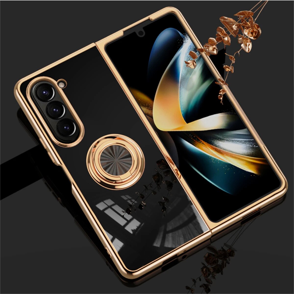 Shockproof Plating Ring Holder Phone Case For Samsung Galaxy Z Fold 5 4 Protective Cover Stand Back Shell Capa Funda_voghion.com
