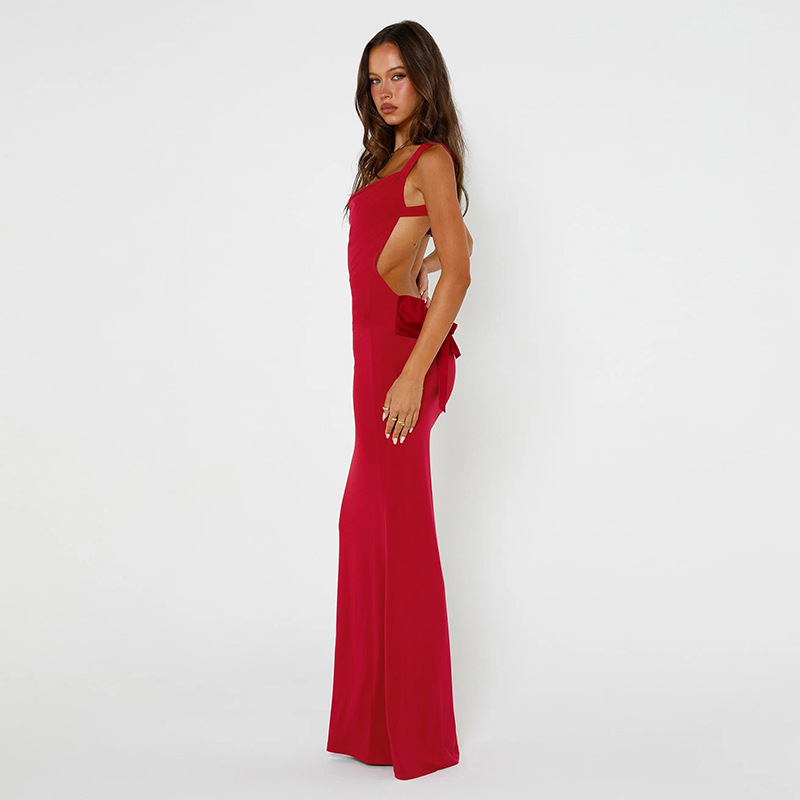 Women's Sexy Backless Bow Slim Hip Dress For Fashionable Ladies_voghion.com