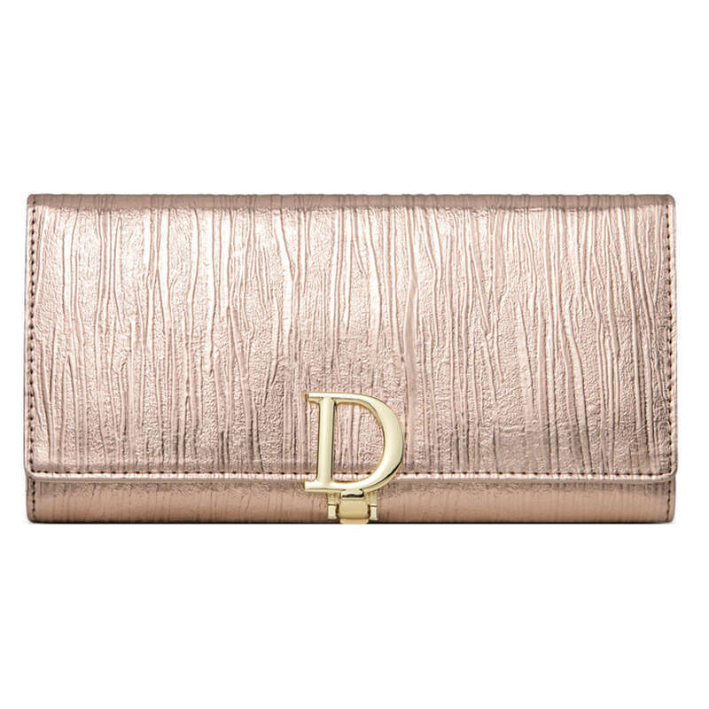 New D Button Women's Long Striped Genuine Cowhide Wallet_voghion.com