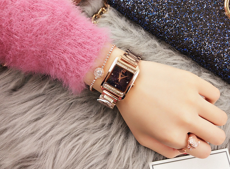 Orologio da marea impermeabile al quarzo con superficie del cielo stellato con diamanti quadrati coreani da donna di nuova moda_voghion.com