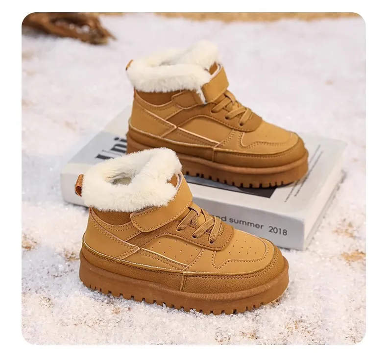 Warm Boys Girls Winter with Fur Kidsnest Kids Snow Boots Children Soft Bottom Shoes Sizes US11C-US6Y_voghion.com