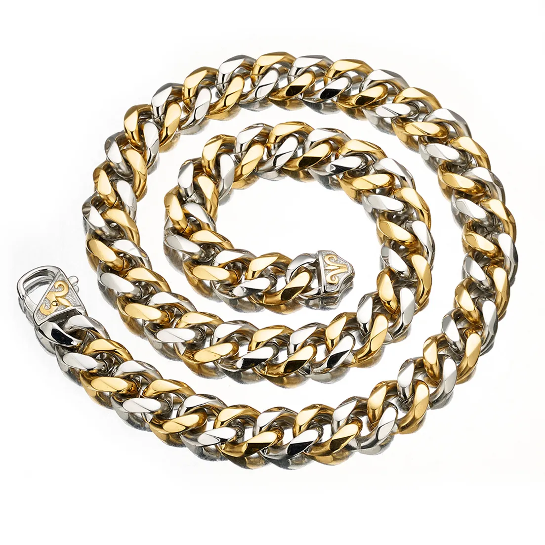 Chaînes 13/15 mm de large Hip-hop en acier inoxydable couleur argent/or/noir chaîne cubaine gourmette pour hommes et femmes collier ou bracelet_voghion.com