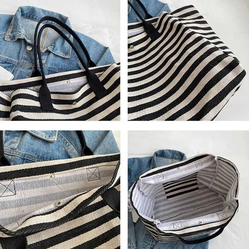 Sacs à main en toile à rayures simples et tendance pour filles, sacs à provisions de haute qualité Y241109_voghion.com