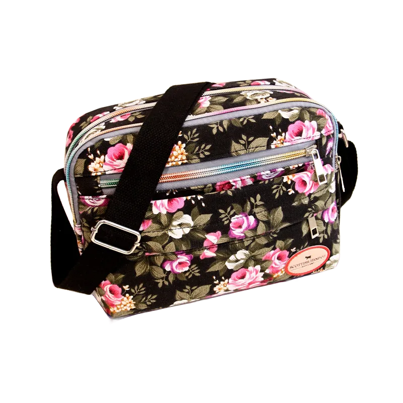Sacs à main à poches multiples pour femmes, sacoches en toile à bandoulière avec fermeture éclair et imprimé, sac à bandoulière vintage_voghion.com