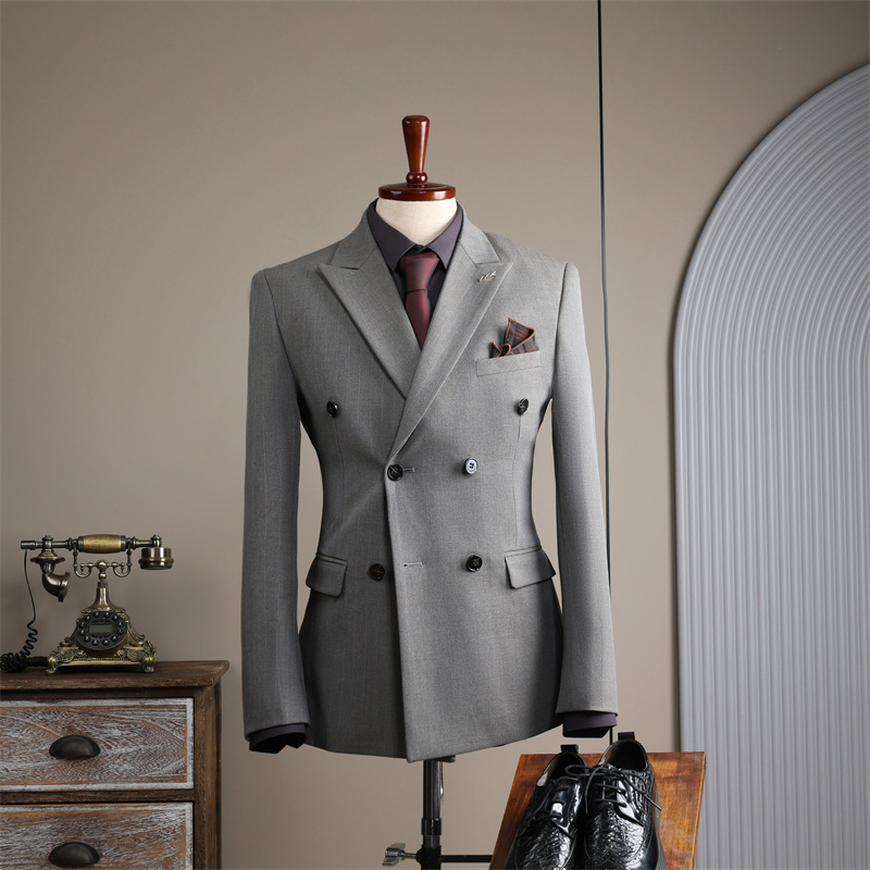 Terno azul trespassado masculino, roupa formal, terno de padrinho de casamento, terno casual de negócios para homens_voghion.com