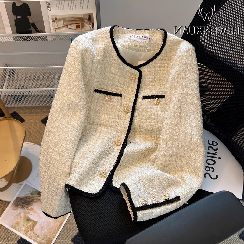 Veste de vêtements pour femmes pour femmes automne et hiver nouveau style collège style célébrité tweed coton haut