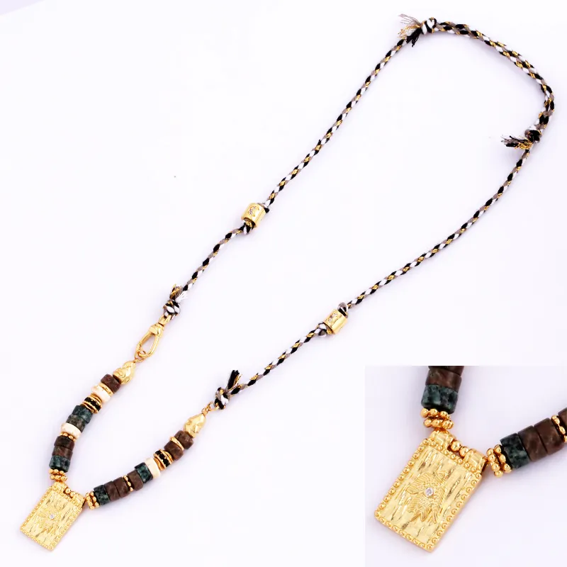 Catene Stile Multi Colore Corda Intrecciata Stella Luna Cuore Mano Occhio Collana Ciondolo Unico Mix Pietra Oro Cordino di Cotone Gioielli_voghion.com
