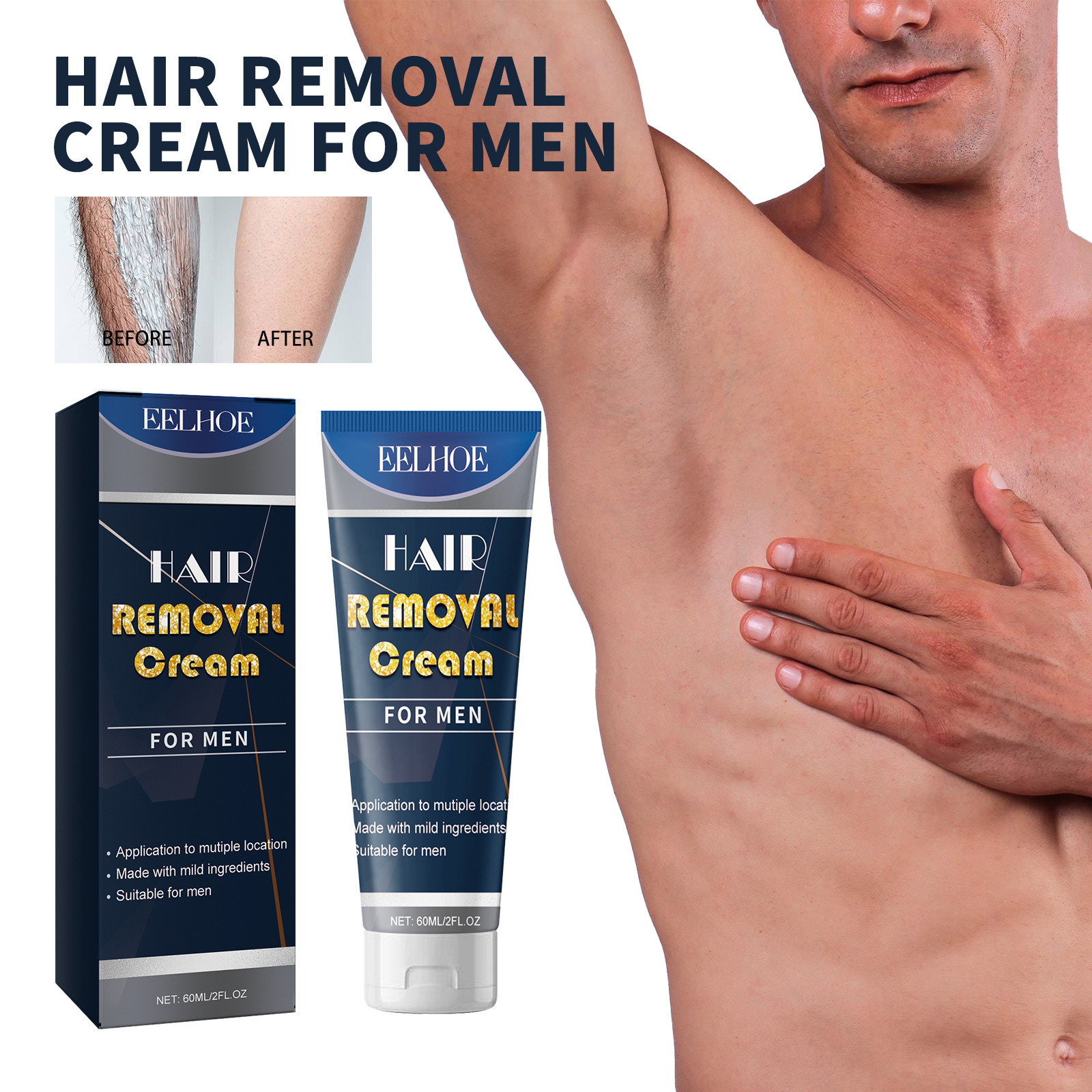 EELHOE Men's  Underarm, Hand, Foot, Chest, Cleansing Gentle and Non irritating Hair Removal Cream_voghion.com