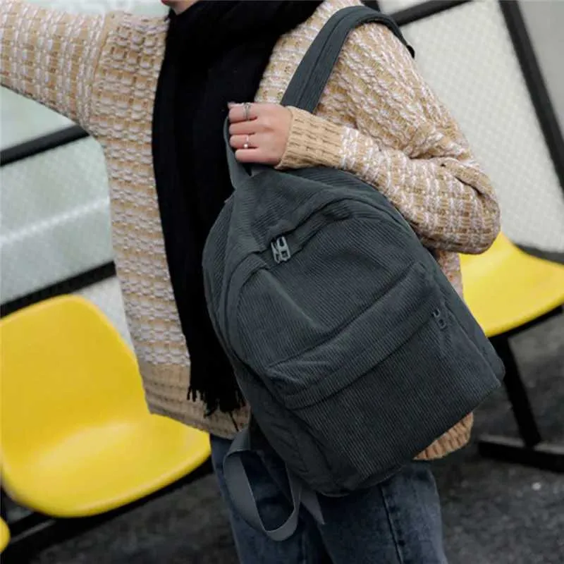 Zaino in velluto a coste da donna borsa a spalla alla moda_voghion.com
