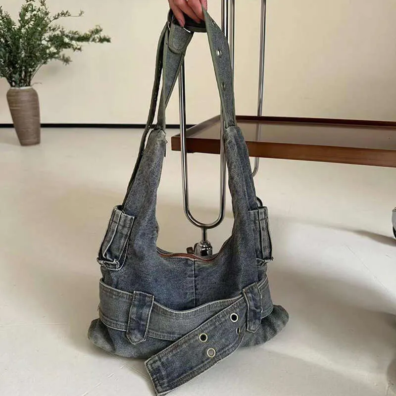 Trendy Women Vintage Denim Punk Shoulder Bag Y2k Streetwear Grunge Handbag Cool Girls Retro Gothic Casual Underarm Bags_voghion.com