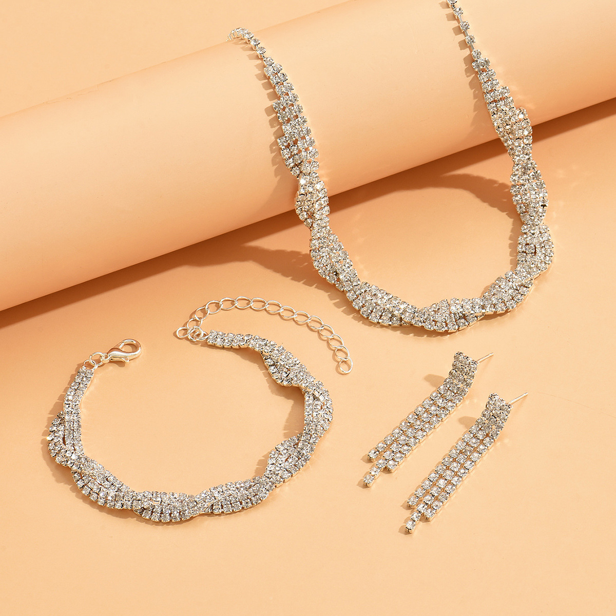 Jewelry Popular Wedding Dress Women's Jewelry Bridal Water Diamond Necklace Earrings Two Piece Set_voghion.com