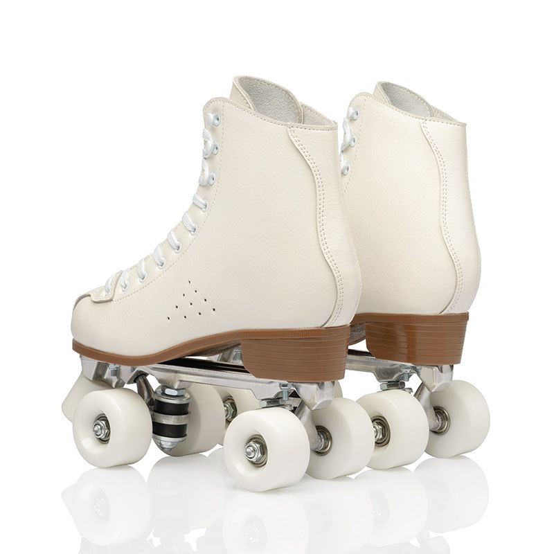 Weiße Rollschuhe aus Rindsleder, zweireihig, Skateschuhe, bequem, atmungsaktiv, langlebig_voghion.com