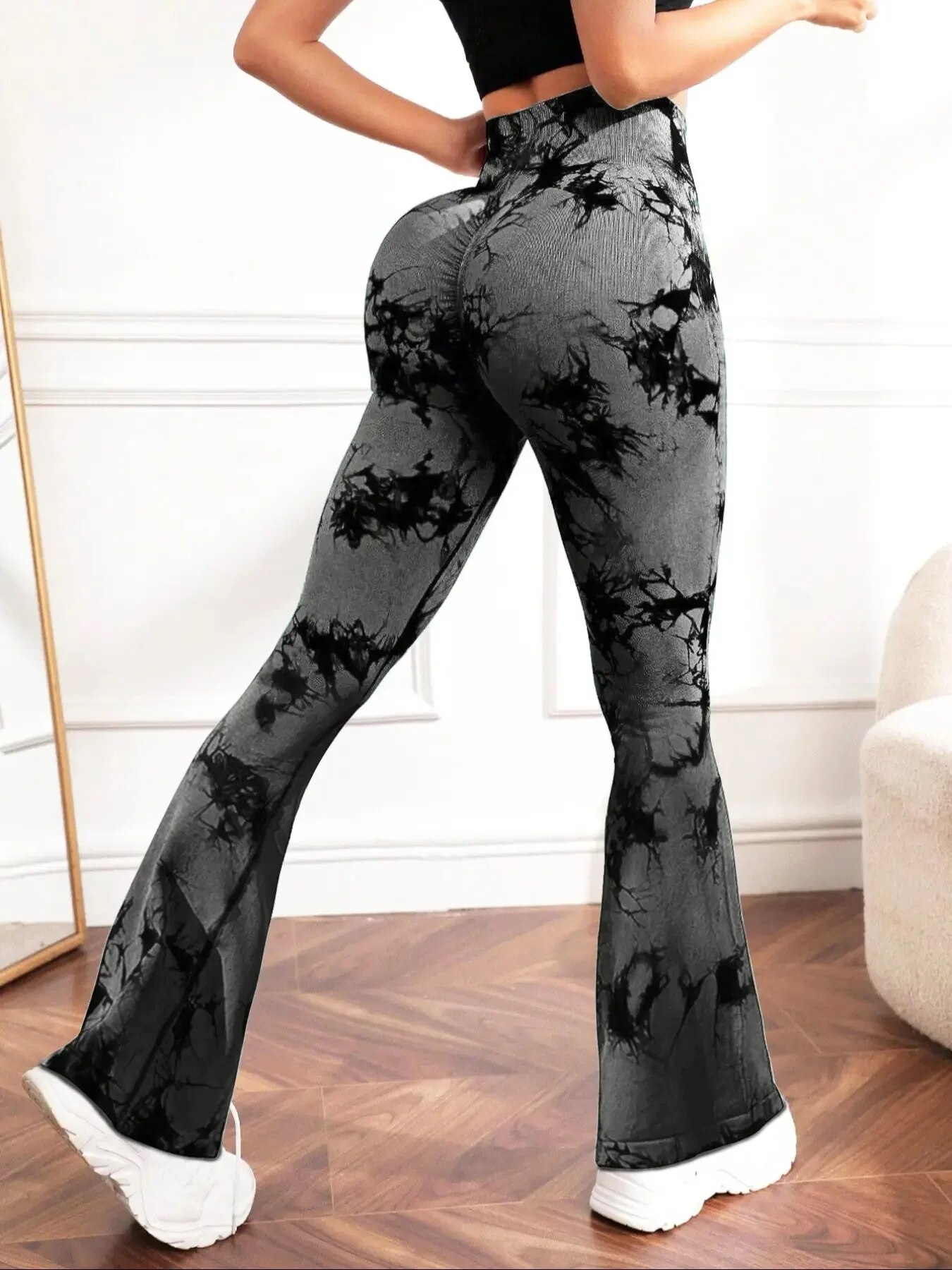 Pantalon trompette taille haute pour femme Sports Fiess Pantalon décontracté tie-dye