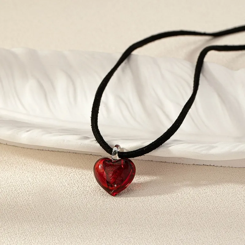 Knotted Cherry Heart Necklace For Women Adjustable Clavicle Chain_voghion.com