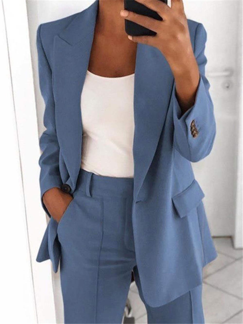 Abito da donna con temperamento cardigan sottile con risvolto alla moda, giacca, pantaloni, tuta da donna_voghion.com