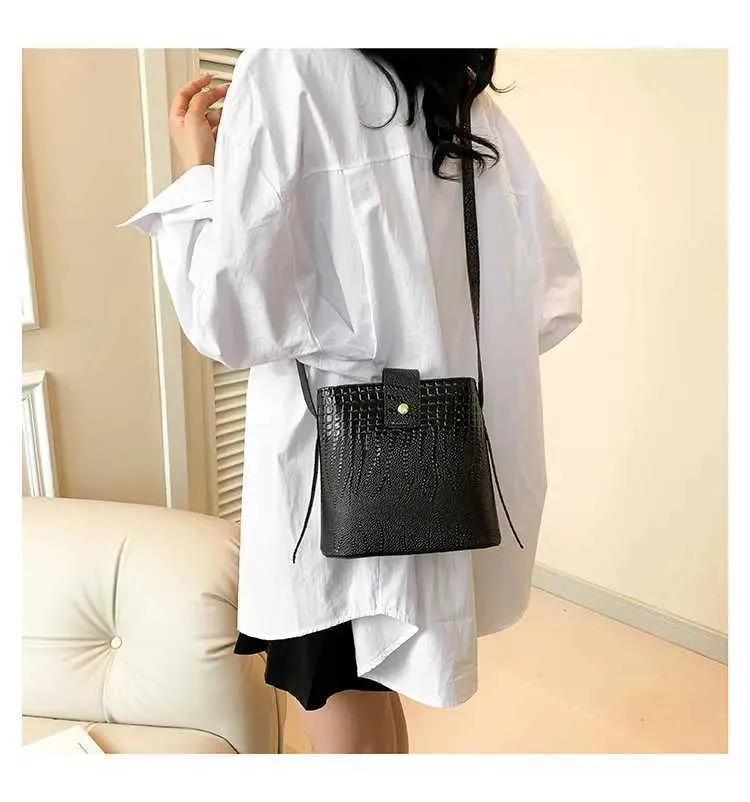 Retro Steinmuster Eimer Handtasche Damen Umhängetasche Schultertasche_voghion.com