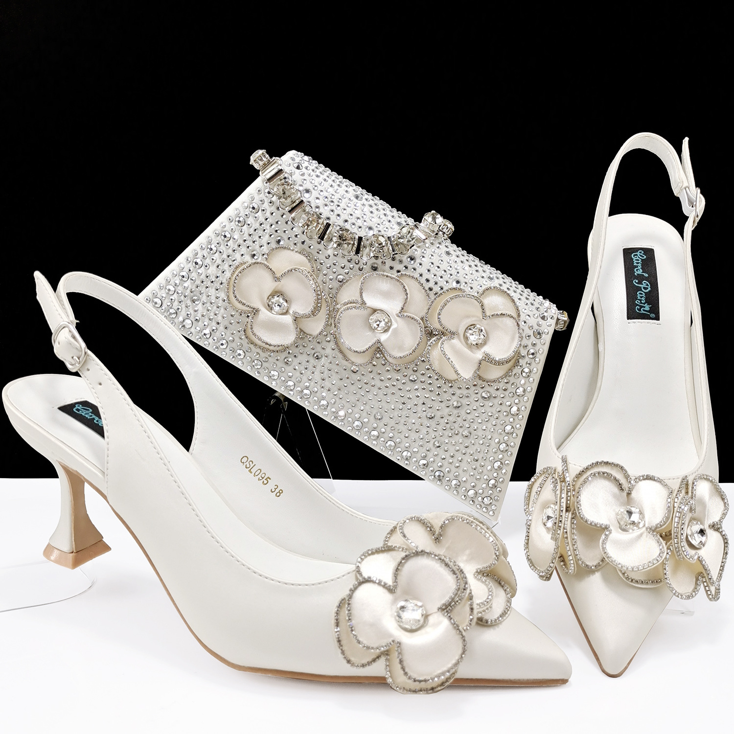 Women's pointed shoe bag set Handmade flower decoration simple stylish banquet style suitable for parties and everyday