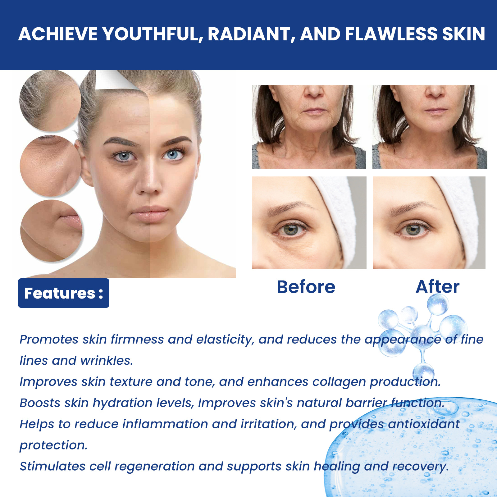 EELHOE Set de peptide de cupru albastru Colagen și fermitate facială Esență hidratantă anti-îmbătrânire_voghion.com