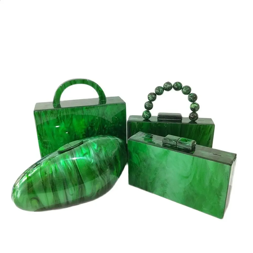 Pochettes en acrylique vert marbré et perle faites à la main pour femme, sac de soirée, de plage, d'été, de voyage, de fête_voghion.com