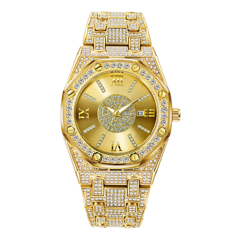 Huaqiangbei diamantinlagd hiphop för män helhimmelstjärna Giant Flash Gold Calendar Quartz Watch_voghion.com