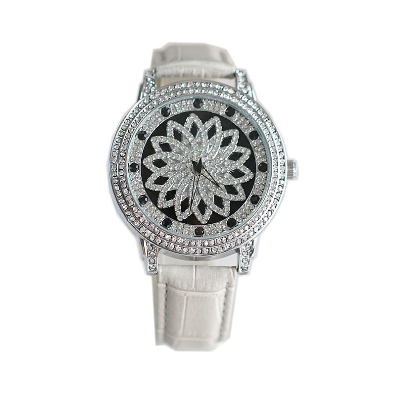 Modische Zeiten kommen und gehen, mit Diamanten besetzte Uhr in Blumenform, großes Zifferblatt für Herren, wasserdichter Echtgürtel,_voghion.com