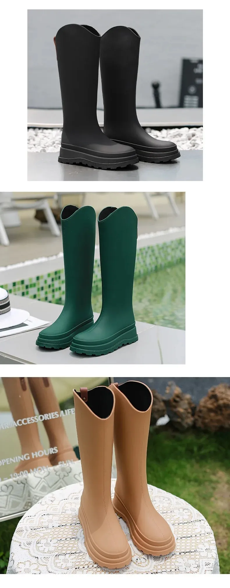 High rain women solid color waterproond anti slip work long water shoes rubber boots for direct transportation 241031_voghion.com