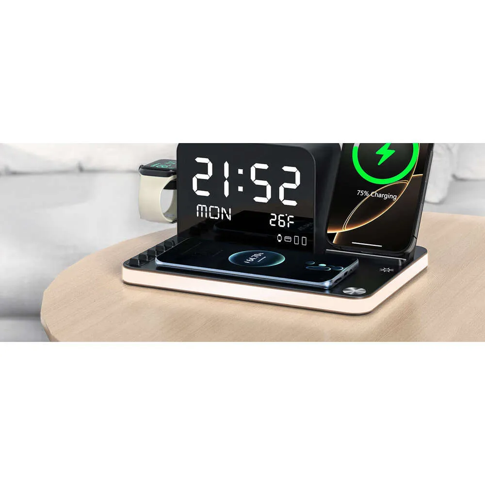 DHGadgets 7 In 1 Wireless Charging Station, Fast Charger Station With Dual IPhone, Bluetooth TimeSync, Night Light,33W_voghion.com