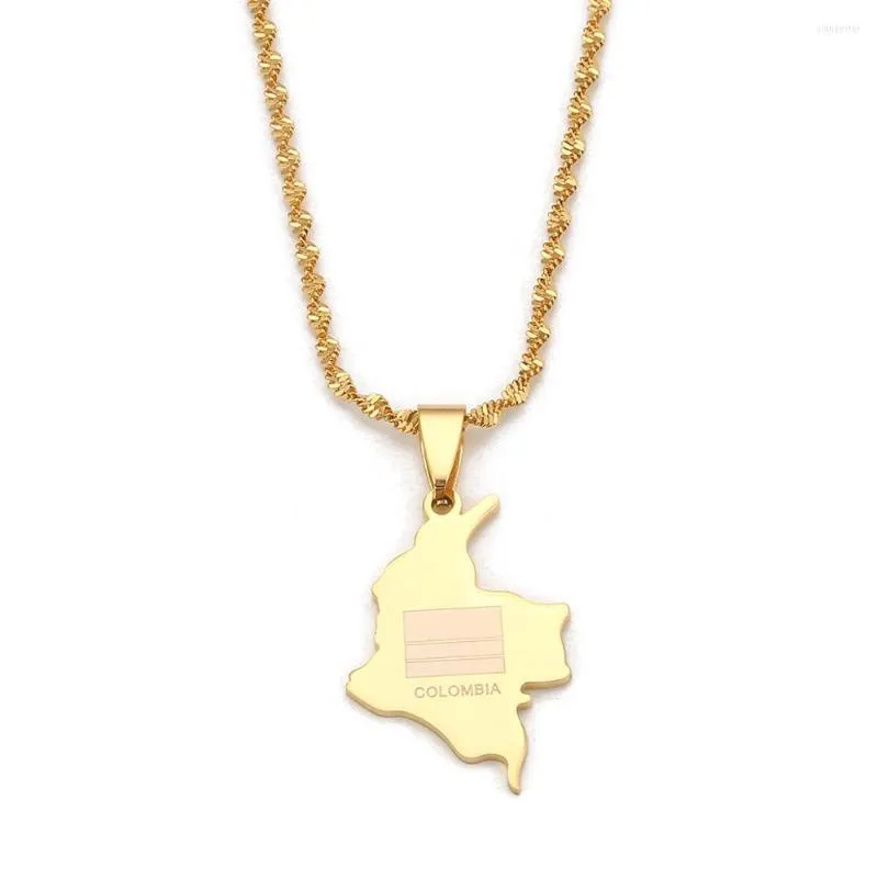 Collane con ciondolo in acciaio inossidabile Colombia Mappa Collana di donne colombiane Catena di gioielli_voghion.com