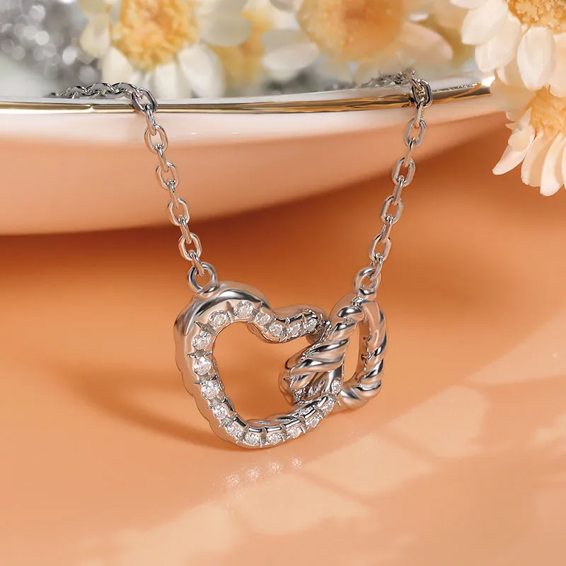 Moissanite Heart Necklace Sterling Silver Adjustable Pendant_voghion.com