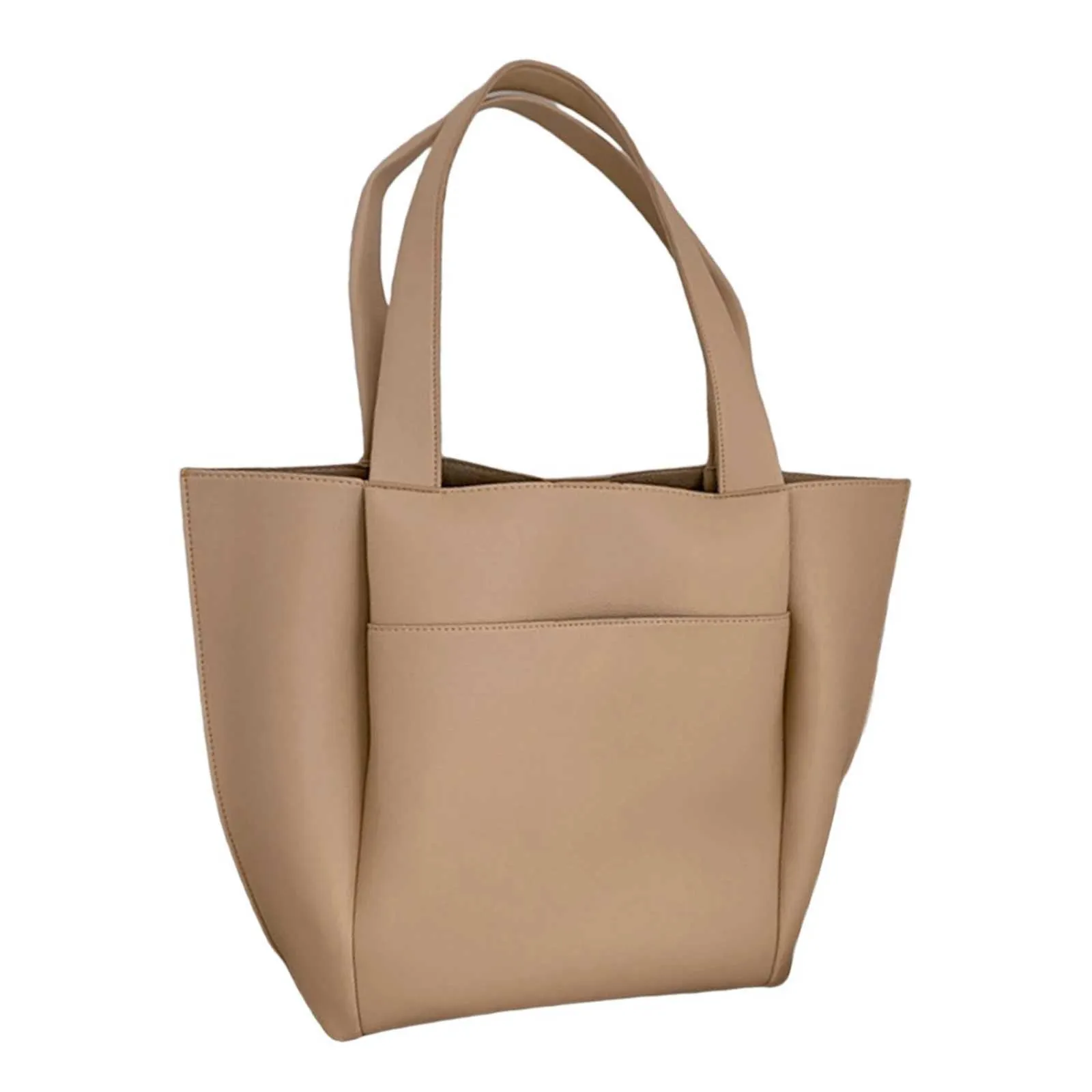Women's Large Leather Shoulder Tote Handbag With Top Handle Black_voghion.com