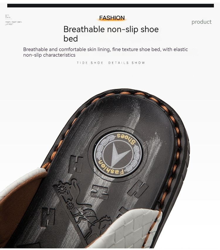 Summer fashion casual sandals leather beach shoes, clip on men's anti slip and trendy slippers, herringbone slippers_voghion.com