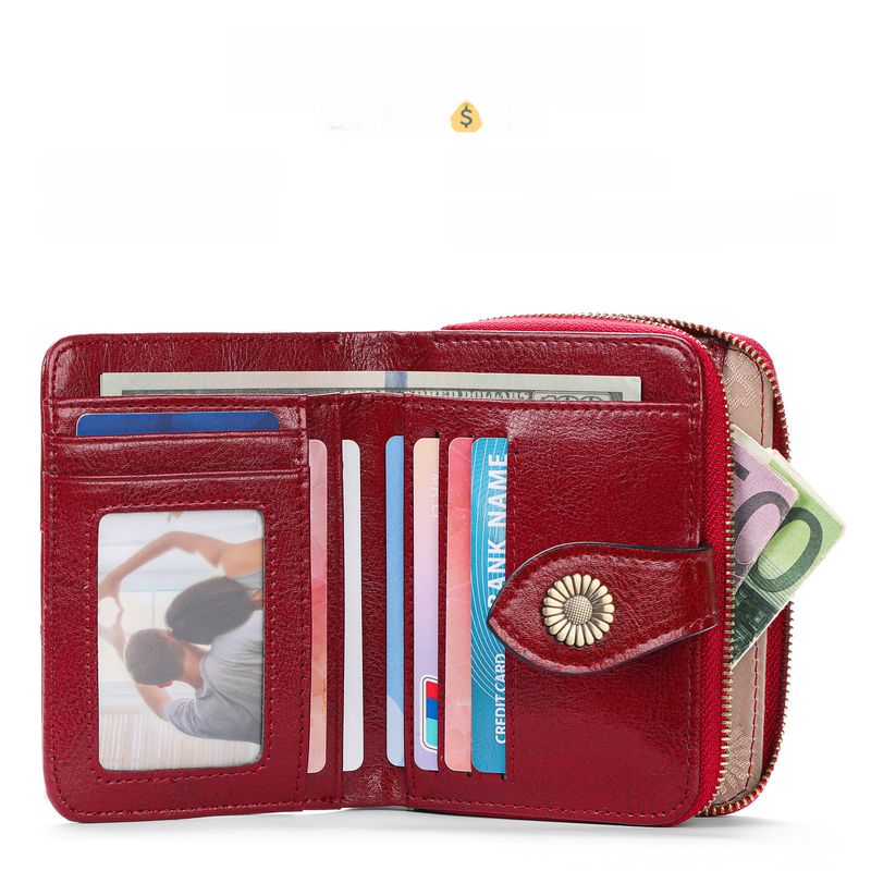 Echtes leder kurze brieftasche zwei falten frauen zipper vintage öl wachs rindsleder_voghion.com