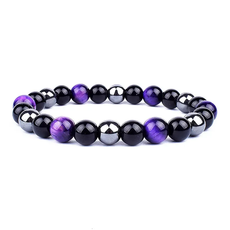 Triple Protection Beaded Bracelet With Obsidian Hematite Tiger Eye_voghion.com