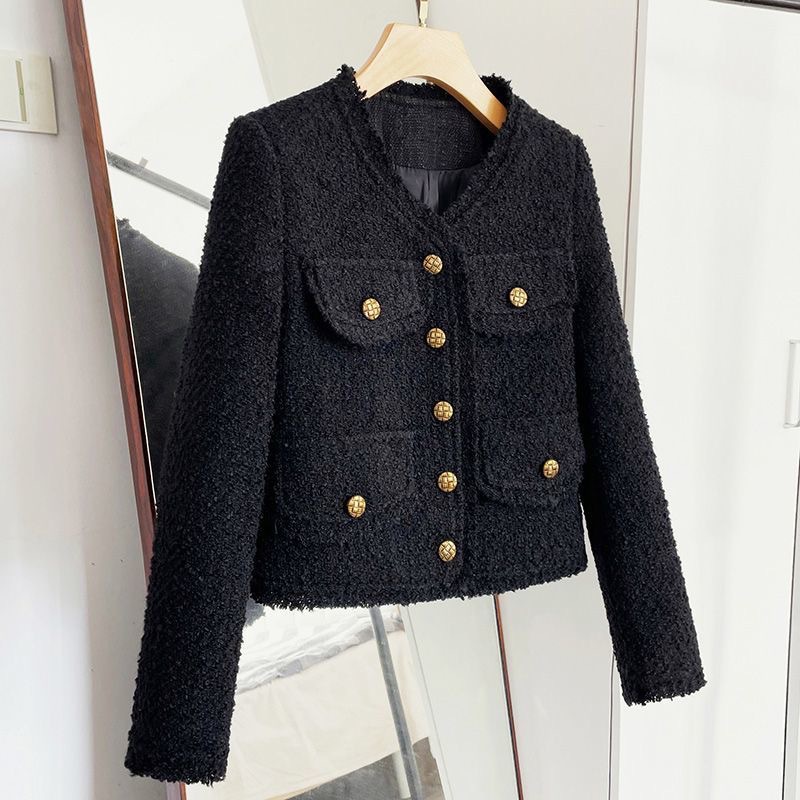 Vêtements pour femmes Veste noire à la mode à manches longues avec pompon, style célébrité, cardigan ample et polyvalent, veste courte